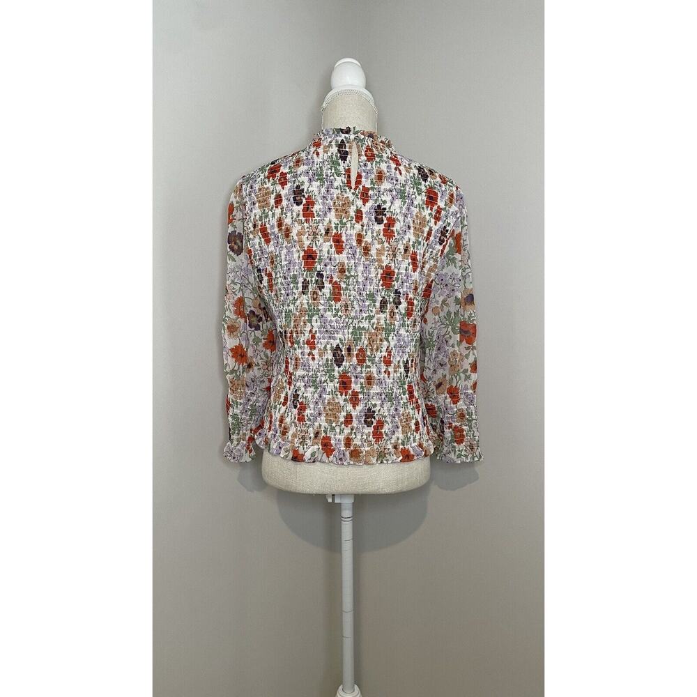 Veronica Beard Kali Top Multicolor Floral Print Smocked Spring Designer Size 10 - Picture 3 of 12